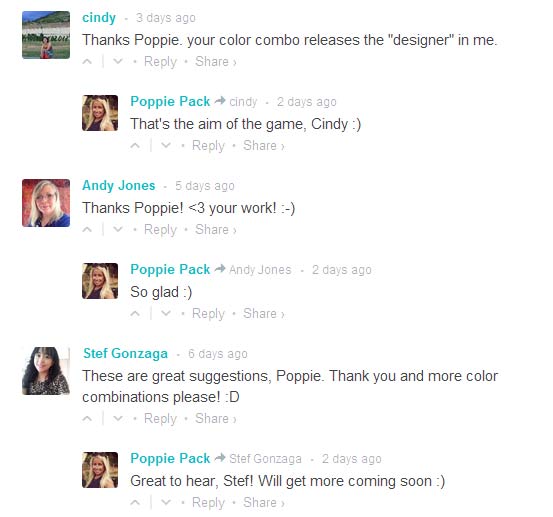 Poppie replies to all comments and makes contributors 'welcome'. 