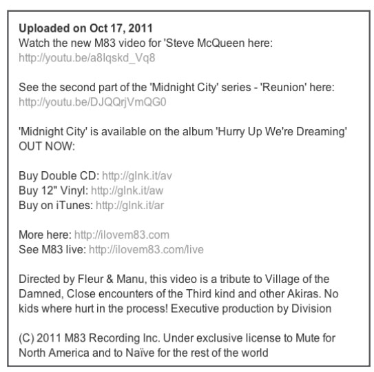 YouTube offer this as a good example of a description